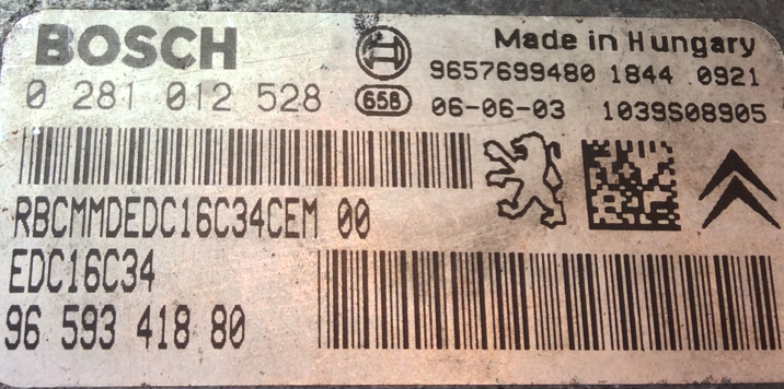 0281012528, 0 281 012 528, 9659341880, 96 593 418 80, EDC16C34