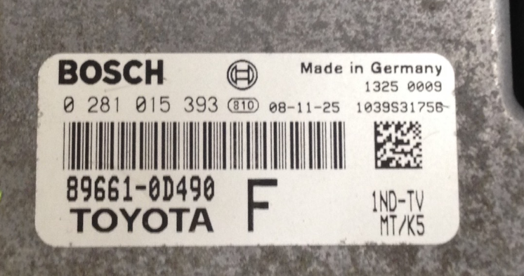 Toyota Yaris 1.4 D-4D, 0281015393, 0 281 015 393, 89661-0D490, F, 1039S31756