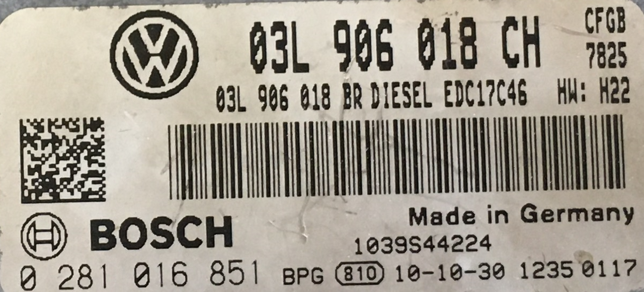  Skoda Superb 2.0 TDI, 0281016851, 0 281 016 851, 03L906018CH, 03L 906 018 CH, 03L906018BR, 03L 906 018 BR, 1039S44224, EDC17C46