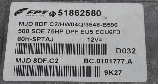 Plug & Play FPT Engine ECU, Fiat 500 1.3 JTD Mjet, BC.0101777.A, BC0101777A, 51862580, MJD 8DF.C2, MJD 8DFC2