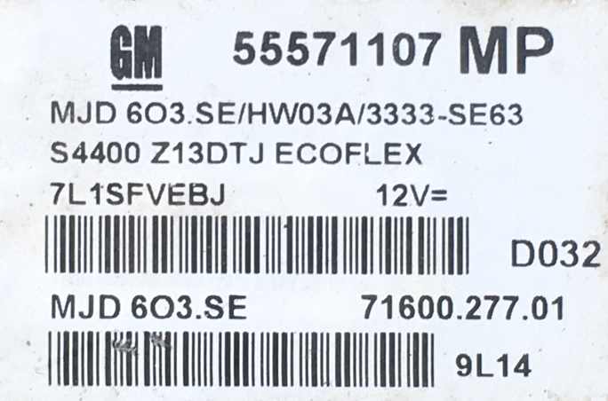  Vauxhall Corsa 1.3 JTD,CDTI, 55571107, MJD 603.SE, MJD6O3.SE, MP, 71600.277.01