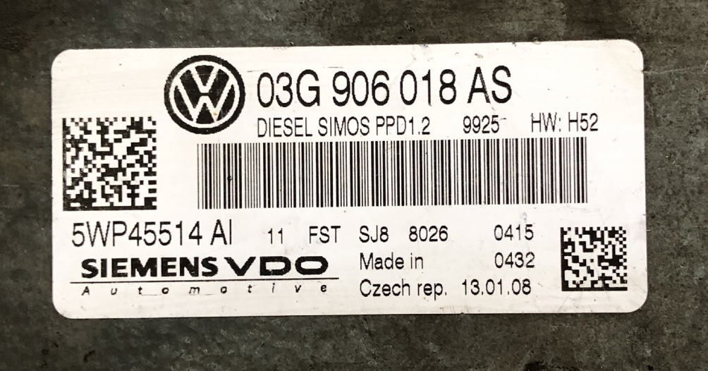 VW, 5WP45514AI, 5WP45514 AI, 03G906018AS, 03G 906 018 AS, PPD1.2