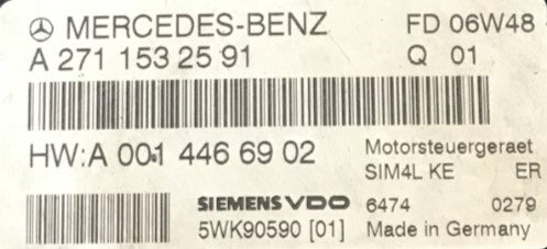 Plug & Play Mercedes Siemens Engine ECU, A2711532591, A 271 153 25 91, 5WK90590, SIM4L KE