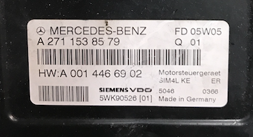 Mercedes-Benz, 5WK90526 01, 5WK9052601, A2711538579, A 271 153 85 79, A0014466902, A 001 446 69 02, SIM4L KE