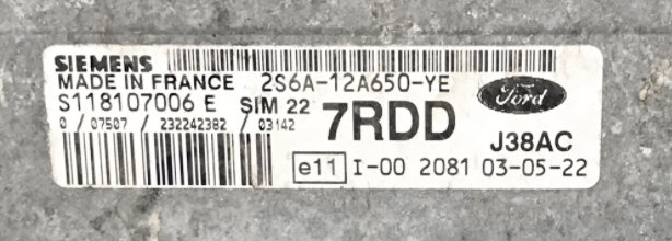 Ford, 2S6A-12A650-YE , 7RDD, S118107006E, SIM 22