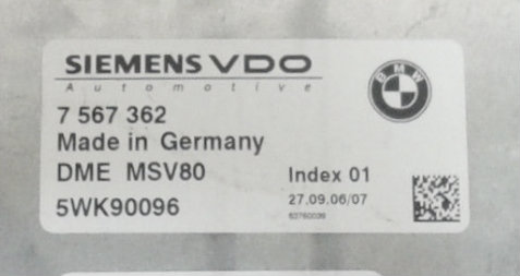 BMW, 7567362, 7 567 362, DME MSV80, 5WK90096, Index 01