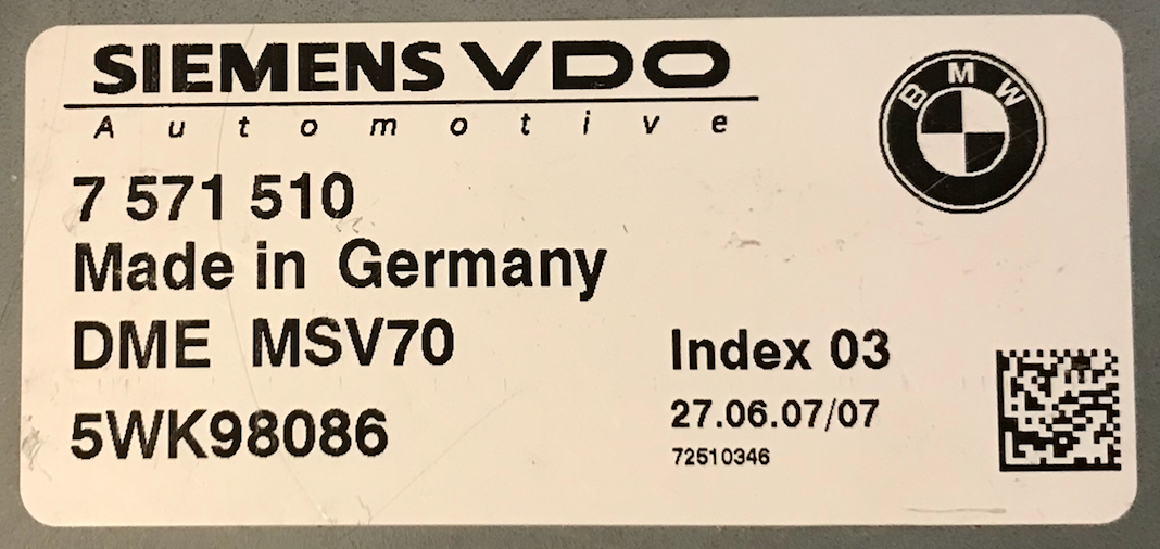 BMW, DME MSV70, 7571510, 7 571 510, 5WK98086, Index 03