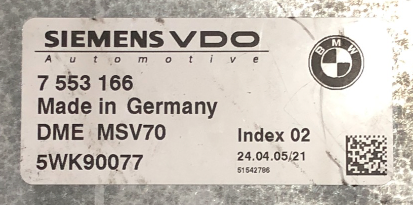 BMW 325i, 7553166, 7 553 166, 5WK90077, INDEX 02, DME MSV70