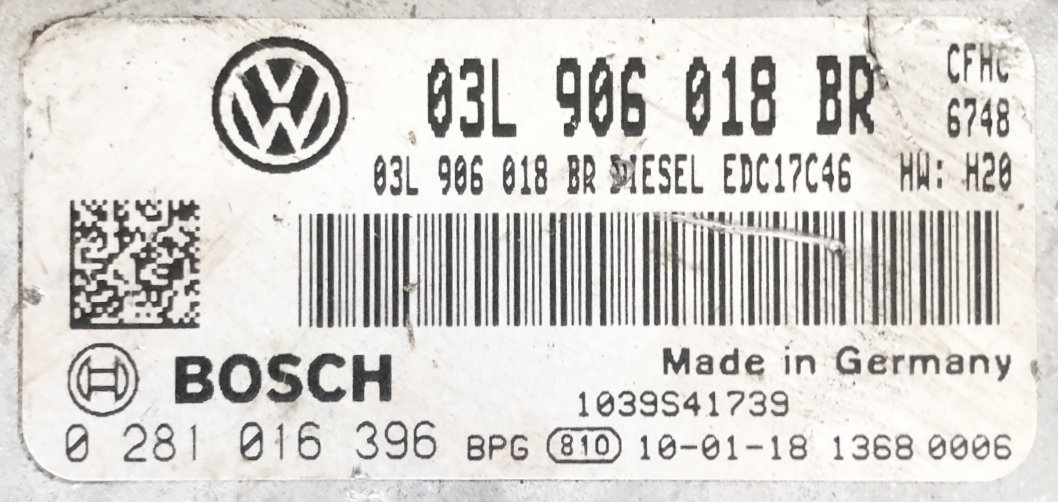 Skoda Yeti 2.0 TDI 4X4, 0281016396, 0 281 016 396, 03L906018BR, 03L 906 018 BR, EDC17C46