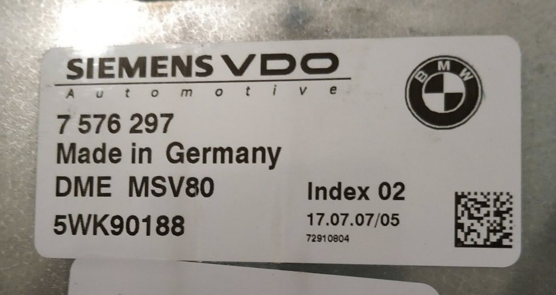 BMW, 7576297, 7 576 297, DME MSV80, 5WK90188, Index 02