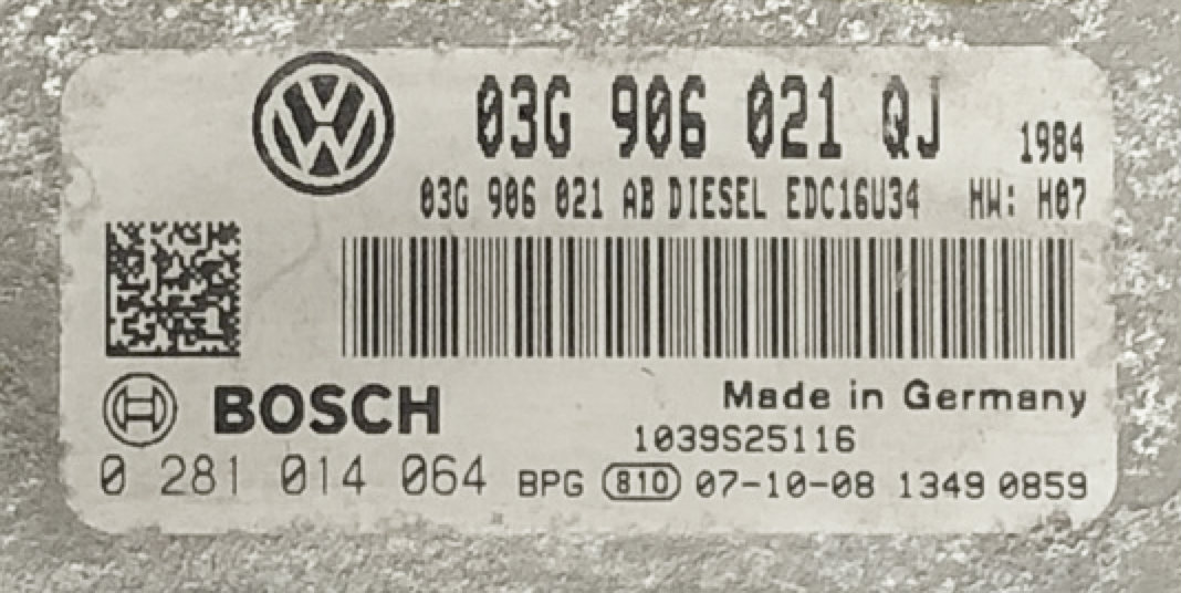 VW Golf, Jetta 1.9 TDI, 0281014064, 0 281 014 064, 03G906021QJ, 03G 906 021 QJ, EDC16U34