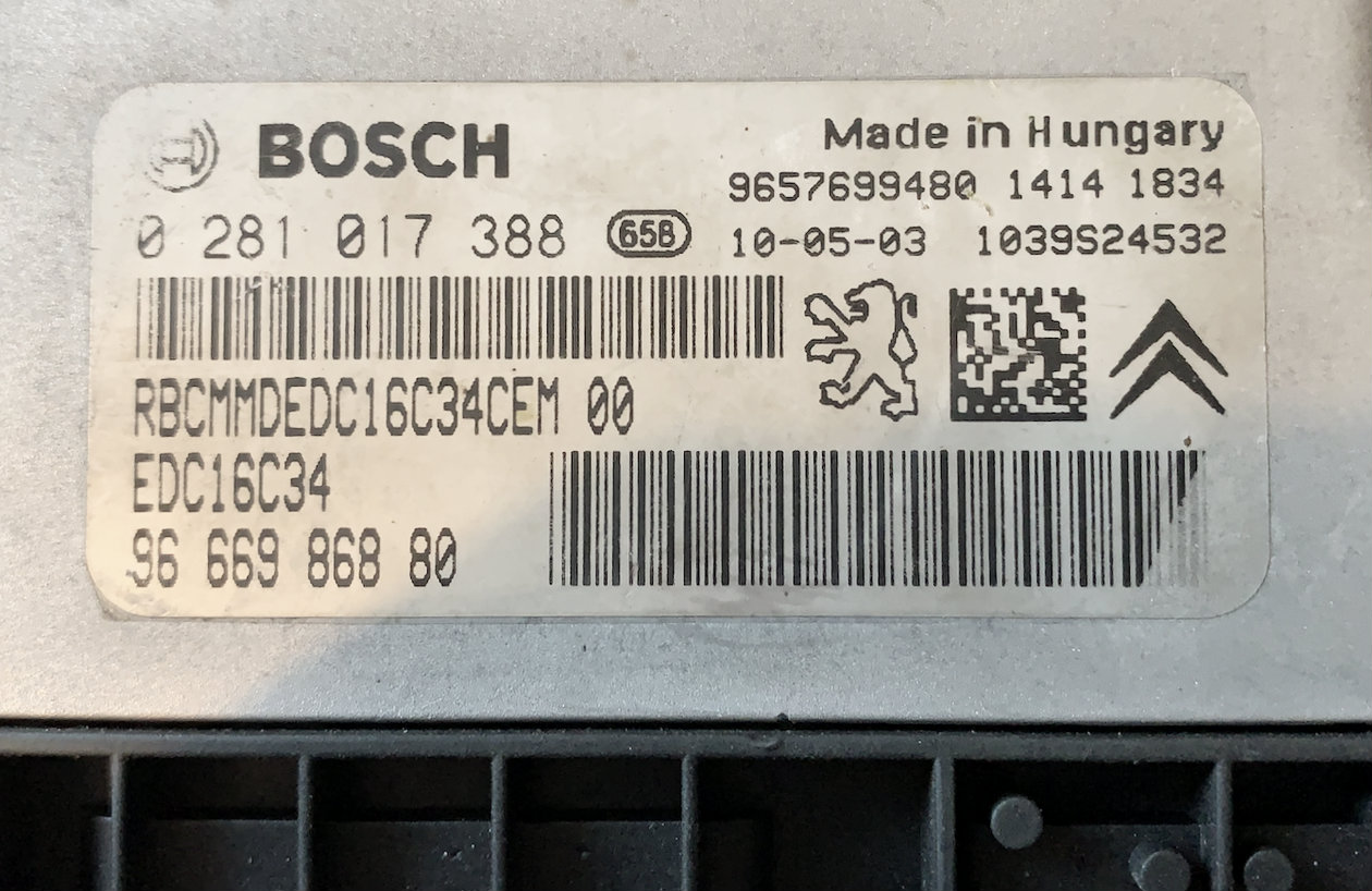 Citroen / Peugeot, 0281017388, 0 281 017 388, 9666986880, 96 669 868 80, EDC16C34 