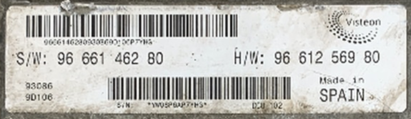 SW9666146280, S/W: 96 661 462 80, HW9661256980, H/W: 96 612 569 80, DCU-102