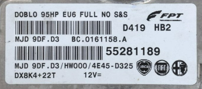 FPT Engine ECU, Fiat Doblo, MJD 9DF.D3, BC.0161158.A, 55281189